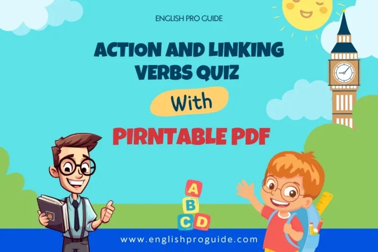 Action And Linking Verbs Quiz With Pirntable PDF