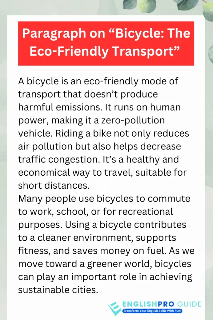 Paragraph on “Bicycle: The Eco-Friendly Transport” 