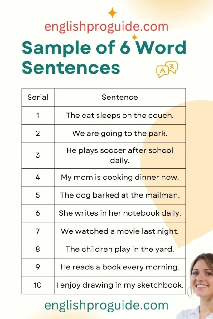 Sample of 6 Word Sentences