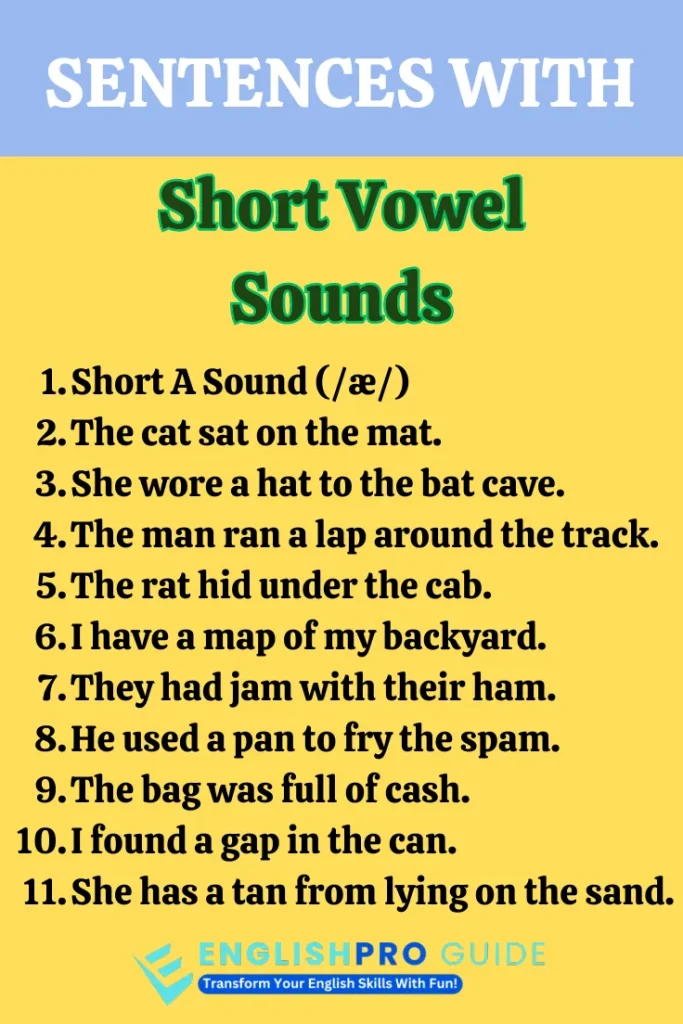 Examples of Short Vowel Sounds in Sentences