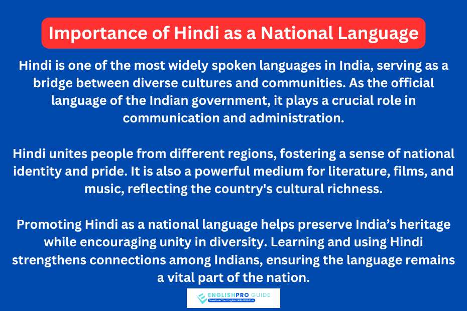 Importance of Hindi as a National Language (100 Words)