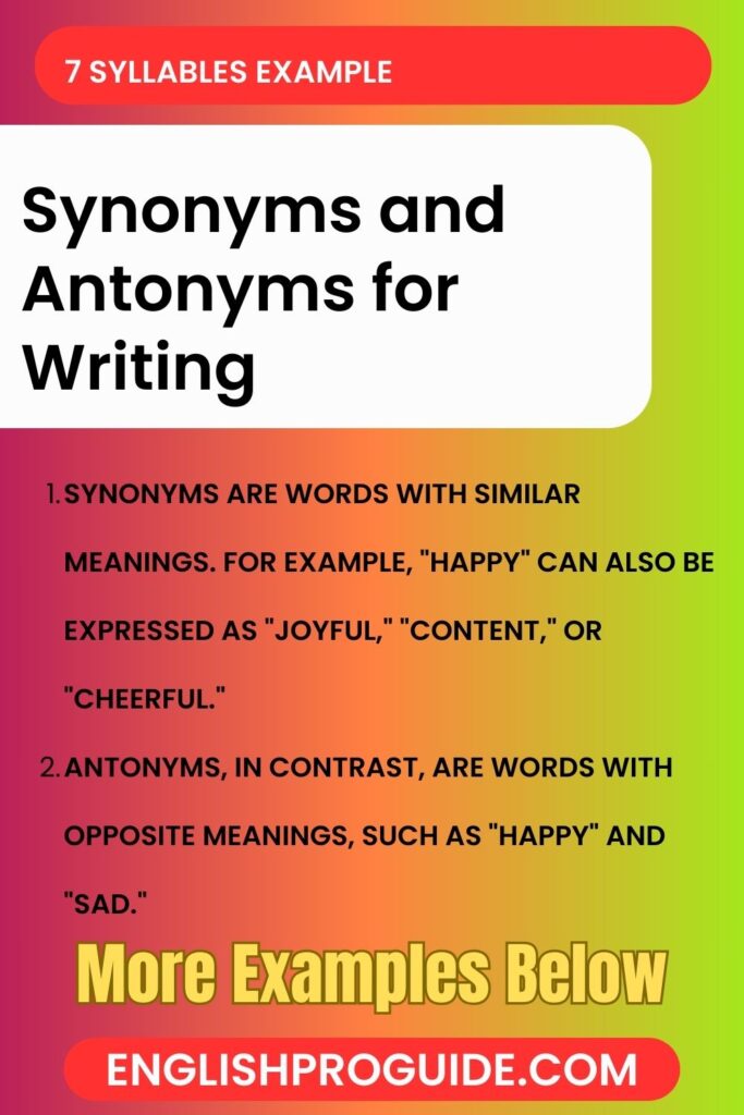 Guide to Synonyms and Antonyms for Writing and Conversation