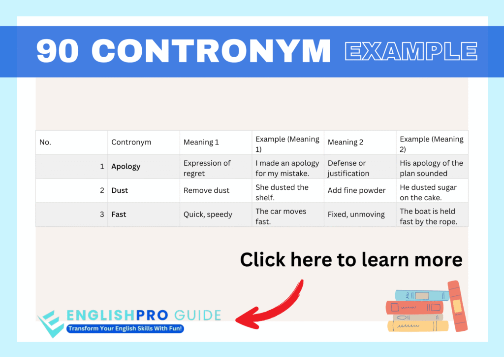 90 Contronym Examples with Sentences